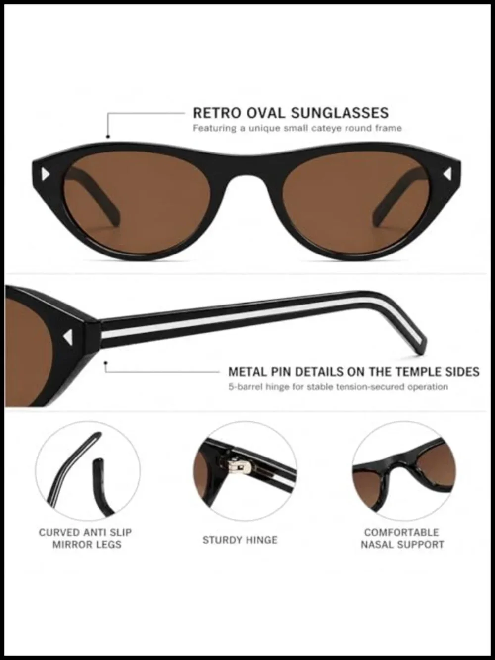 Retro Small Oval Cat Eye Sunglasses Y2K Vintage UV400 Protection